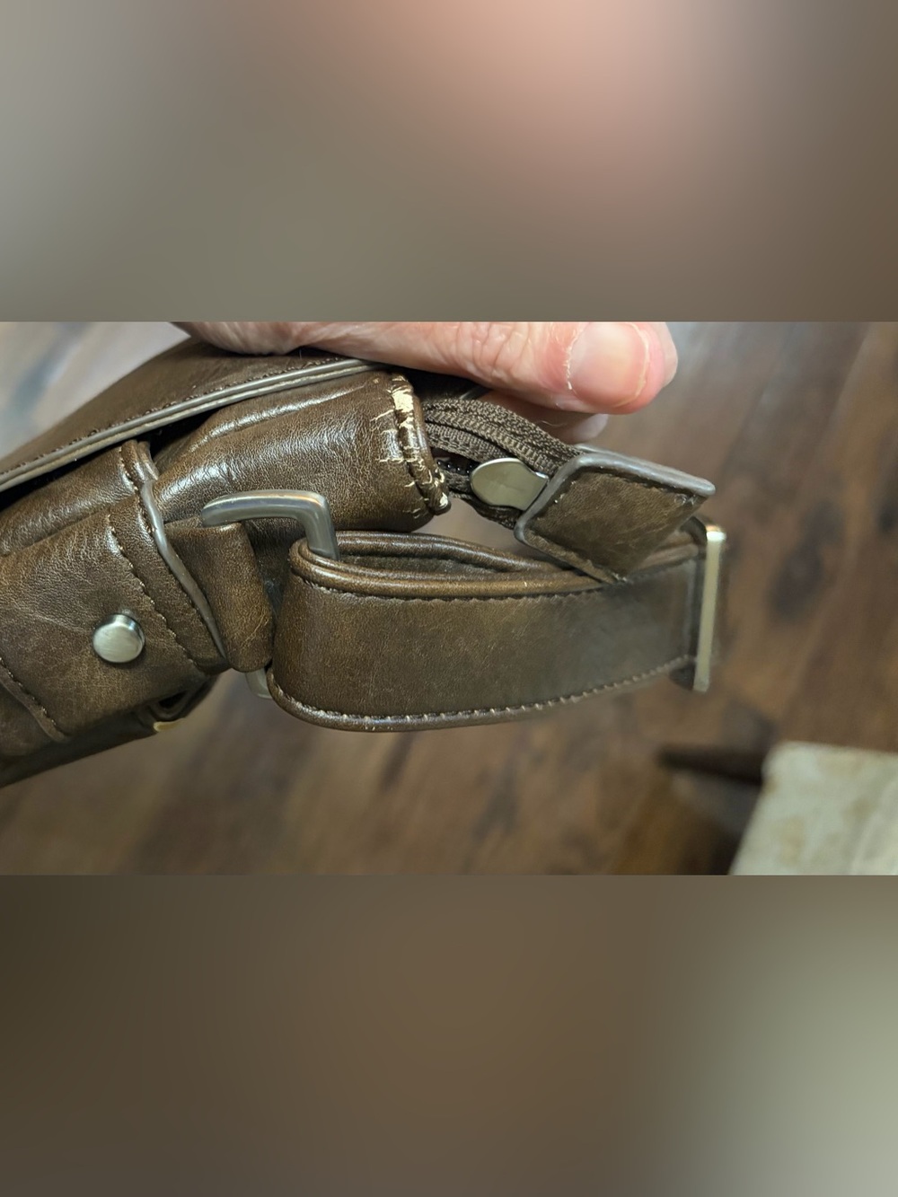 ESPE Brown Vegan Leather Messenger Crossbody Bag Silver Buckles - Picture 6 of 11